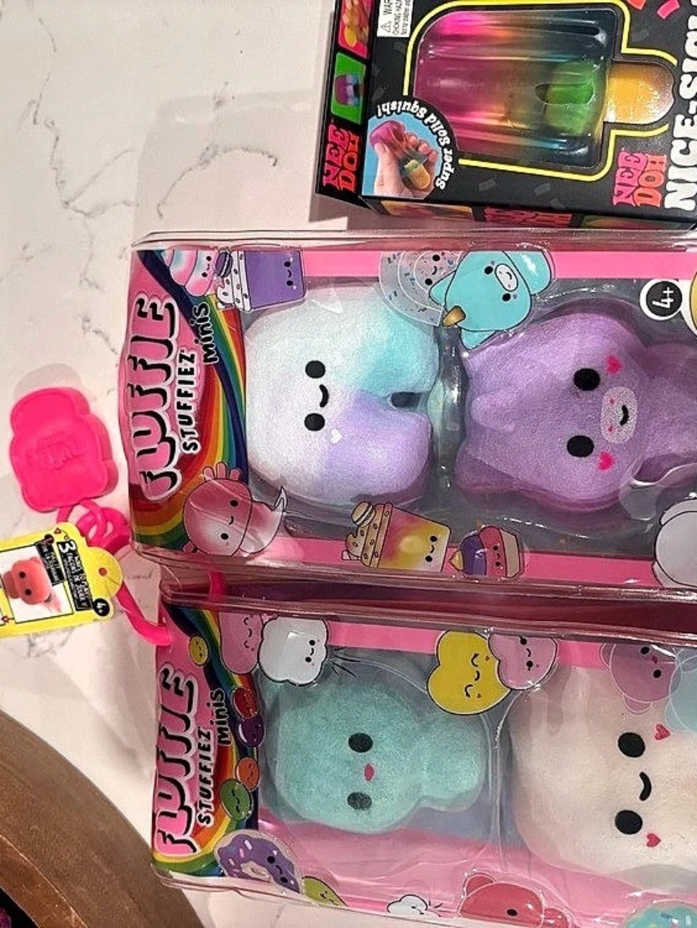 Fluffies Plush Toys Set NWT in Pink & Purple set of 2 and Nee doh popsicle